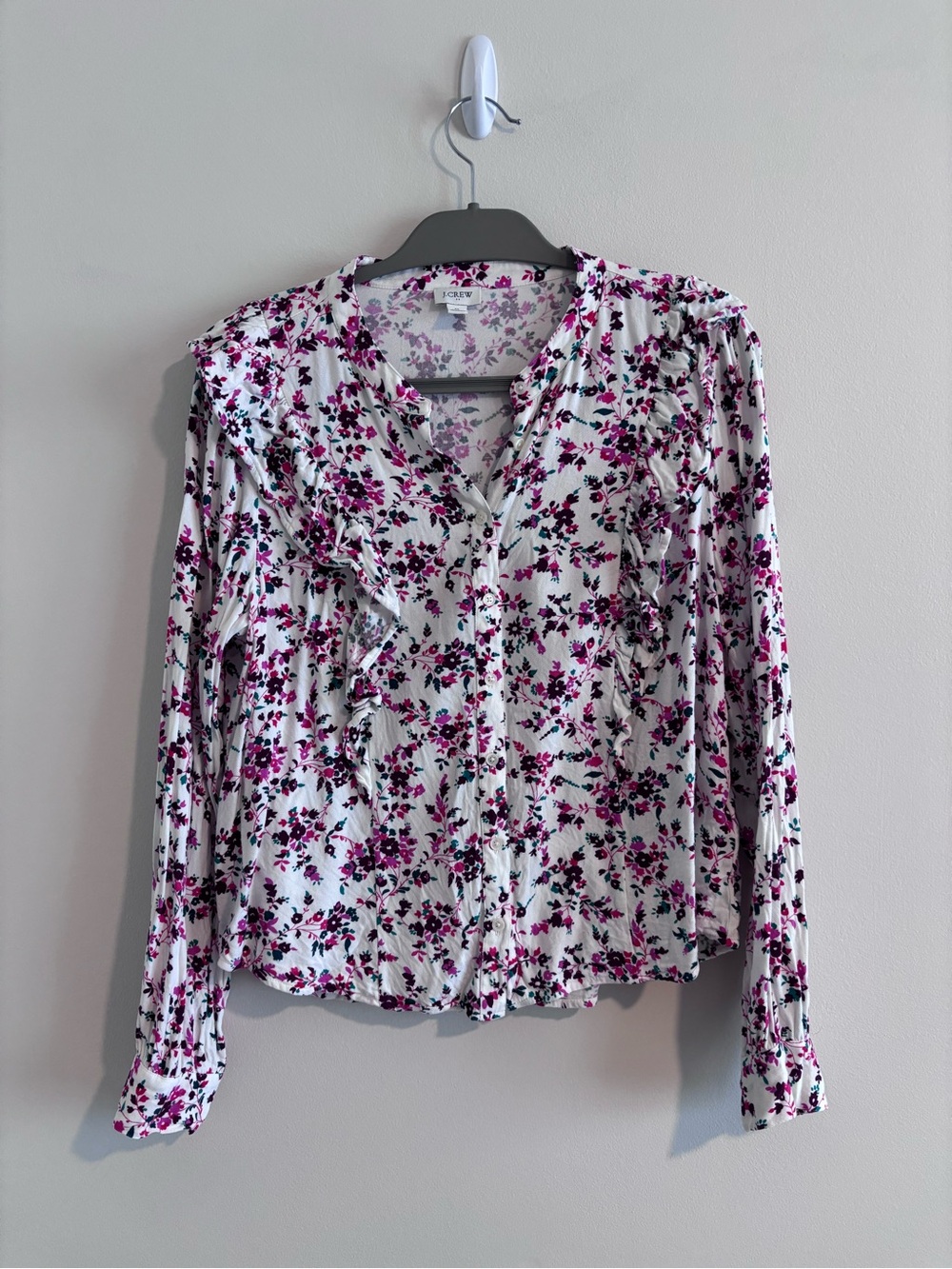 J. Crew Floral Ruffle Button Front Blouse